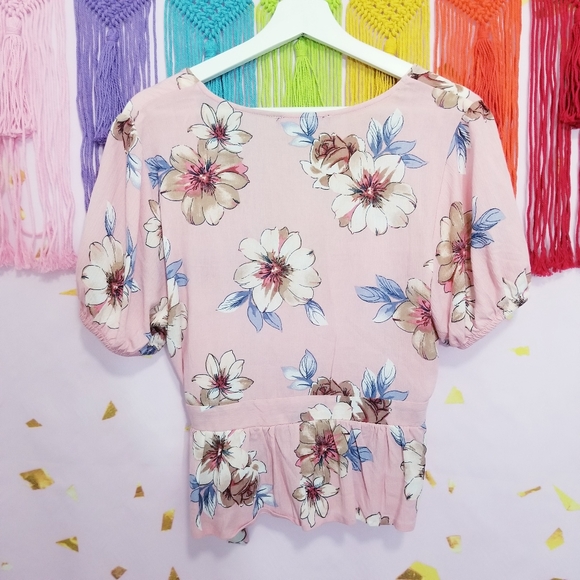 Boho Floral Tropical Side Tie Wrap Blouse Top - Picture 5 of 6